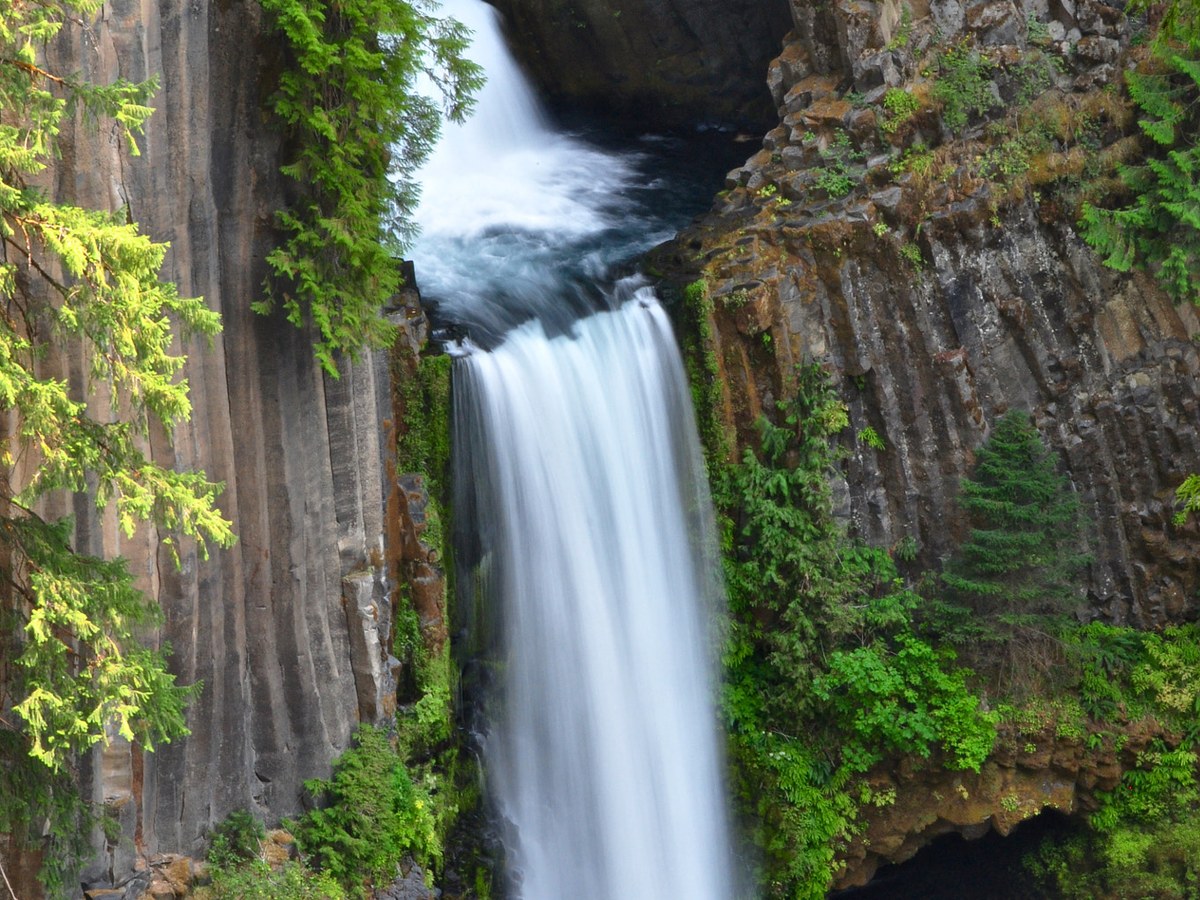 Toketee Falls falling through a narrow basalt slot